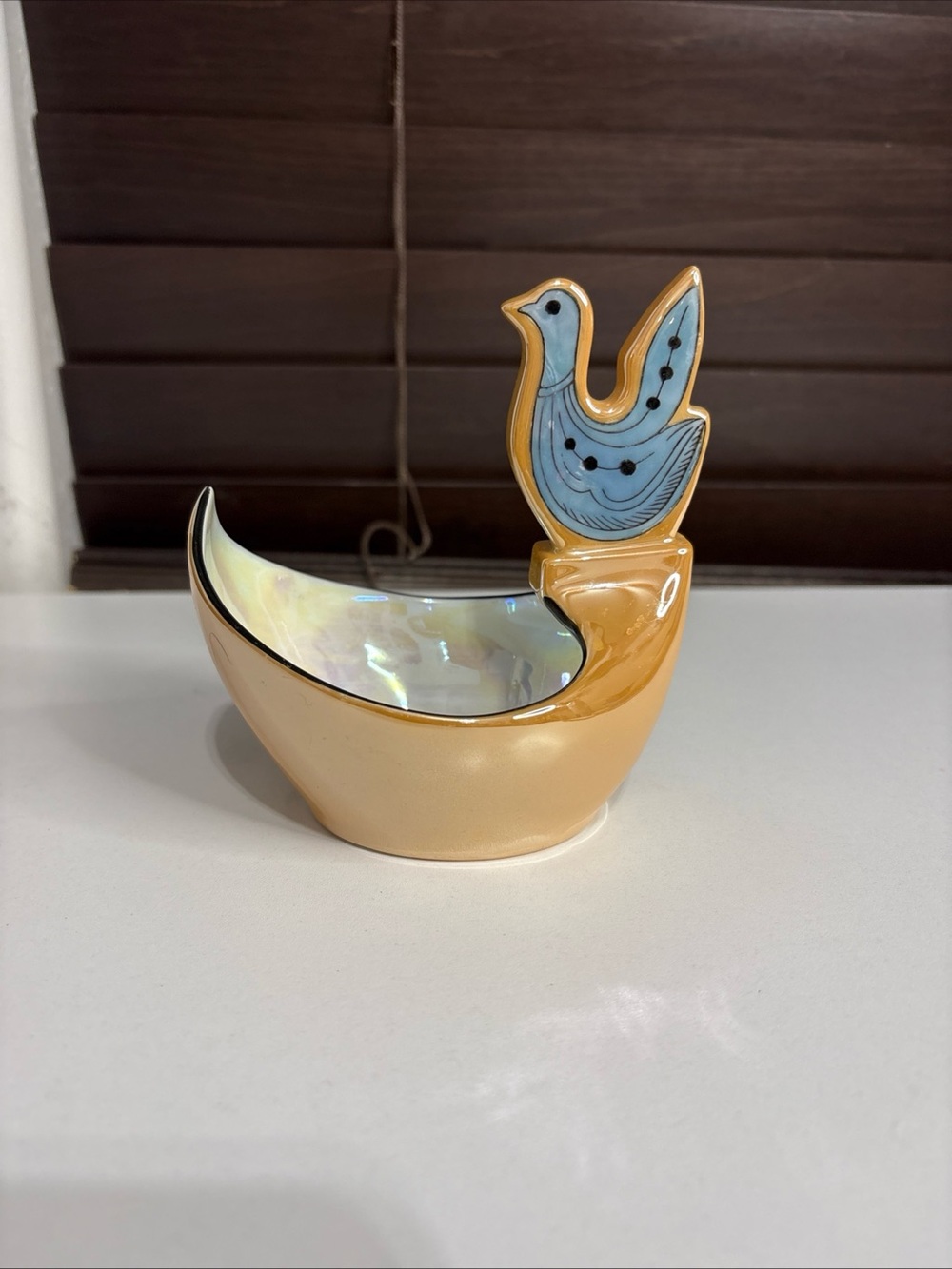Noritake Hand Painted Bird Decorative Basket Porcelain Iridescent Glossy
